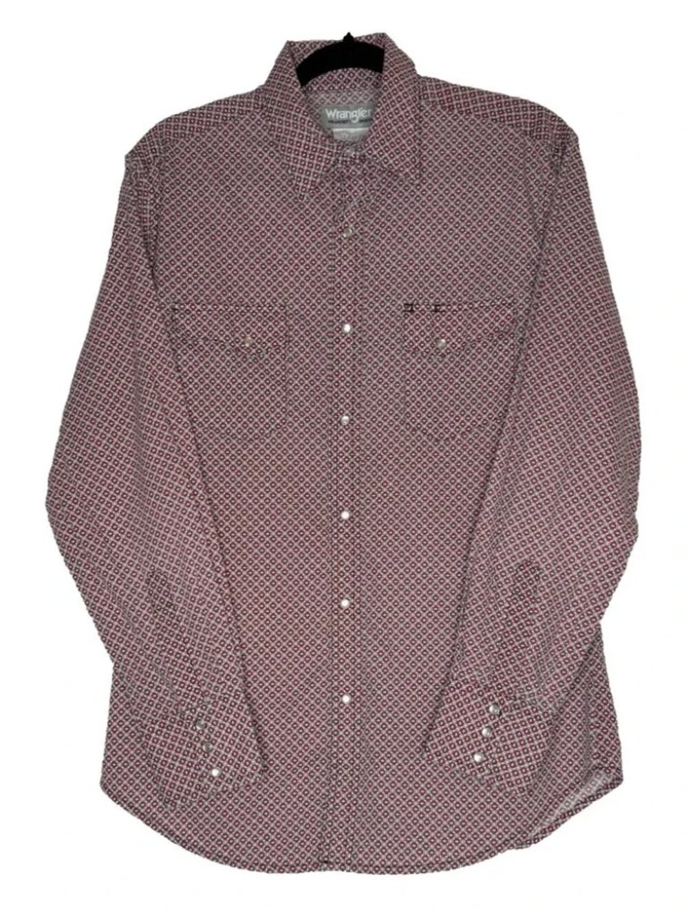 Wrangler Wrancher Western Pearl Snap Shirt Red Geometric Print M